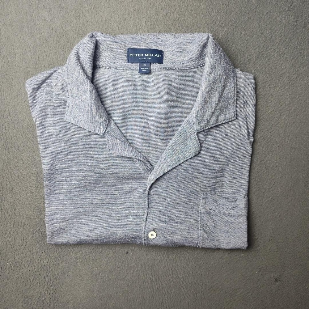 Peter Millar Shirt Mens Medium Short Sleeve Camp Collar Knit Indigo MS22RK05